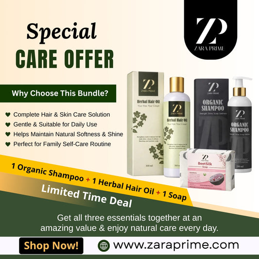 𝐒𝐩𝐞𝐜𝐢𝐚𝐥 𝐂𝐚𝐫𝐞 𝐁𝐮𝐧𝐝𝐥𝐞! Herbal Hair Oil, Organic Shampoo & BeetSilk Soap | Complete Daily Hair & Skin Care Solution By 𝗭𝗔𝗥𝗔 𝗣𝗥𝗜𝗠𝗘